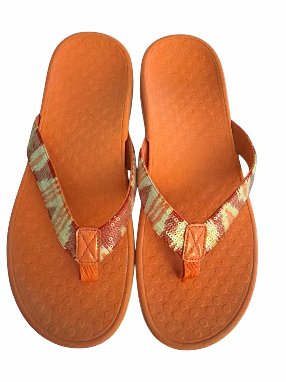 Vionic 44 Tides Sequin Thong Sandals Womens Size 10 Orange Red